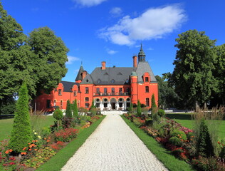 Swedish castle called Lejondals slott. Architectural beauty with green lush garden. Upplands-Bro,...