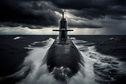 Submarine involved in pivotal combat maneuvers in the vast expanse of the open sea