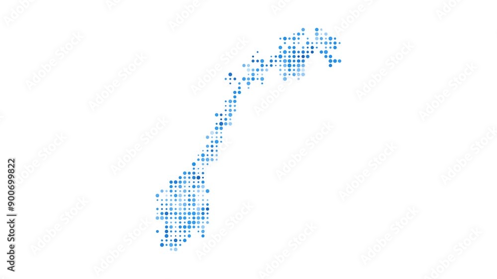 Poster norway dotted digital map. map of norway with pulsating colored circles. shape of the country filled