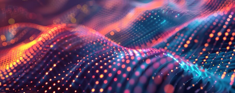 A futuristic background of colorful waves with binary code