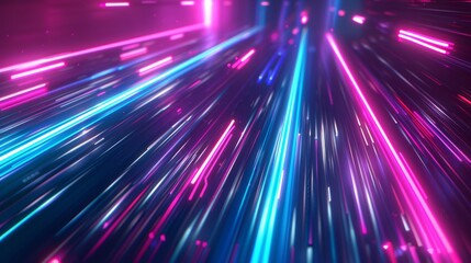 Obraz premium 3d render, abstract futuristic neon background with glowing ascending lines. Fantastic wallpaper