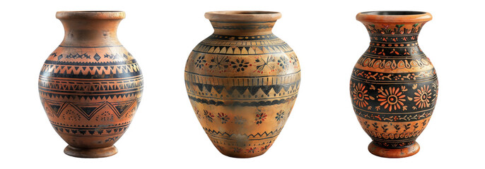 Clay pottery vases isolated on transparent background