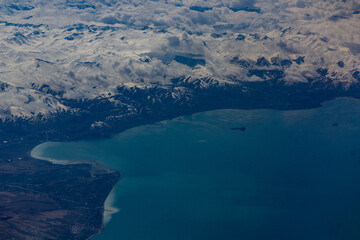 Aerial view of the southern coast of Lake Van, Turkey