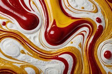 Swirls of Ketchup and Mustard on White Surface