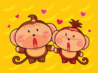 Cute Baby Monkey In Love Banana
