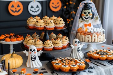 Festive Halloween Dessert Table with Spooky Treats