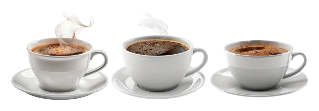 Variety of coffee cups isolated on transparent background