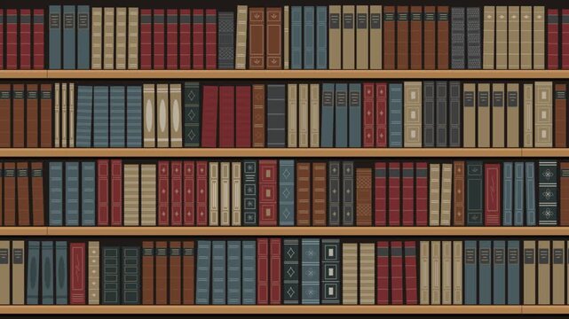Library Animation. Moving Shelves with Books.  Seamless Looping Background. Old Books on Shelves. Library Interior