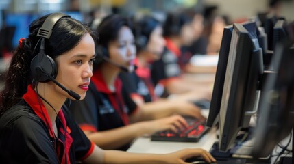 Realistic sideview of female callcenter agents in the philippines