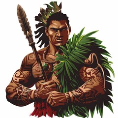 Obraz premium Bold Warrior with Spear and Traditional Attire