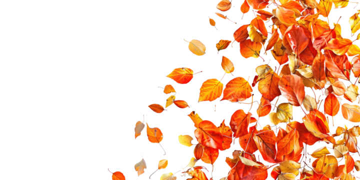 transparent png image of autumn of orange leaves in corner with blank copy space