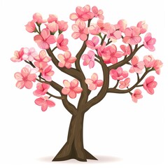 Fototapeta premium Illustration of a Blossom Tree with Pink Flowers
