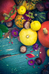 Autumnal background fruits seasonal crops