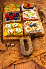 Colorful sandwiches with fruits and vegetables