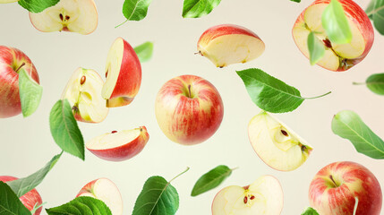 Obraz premium apples with half slices floating in the air