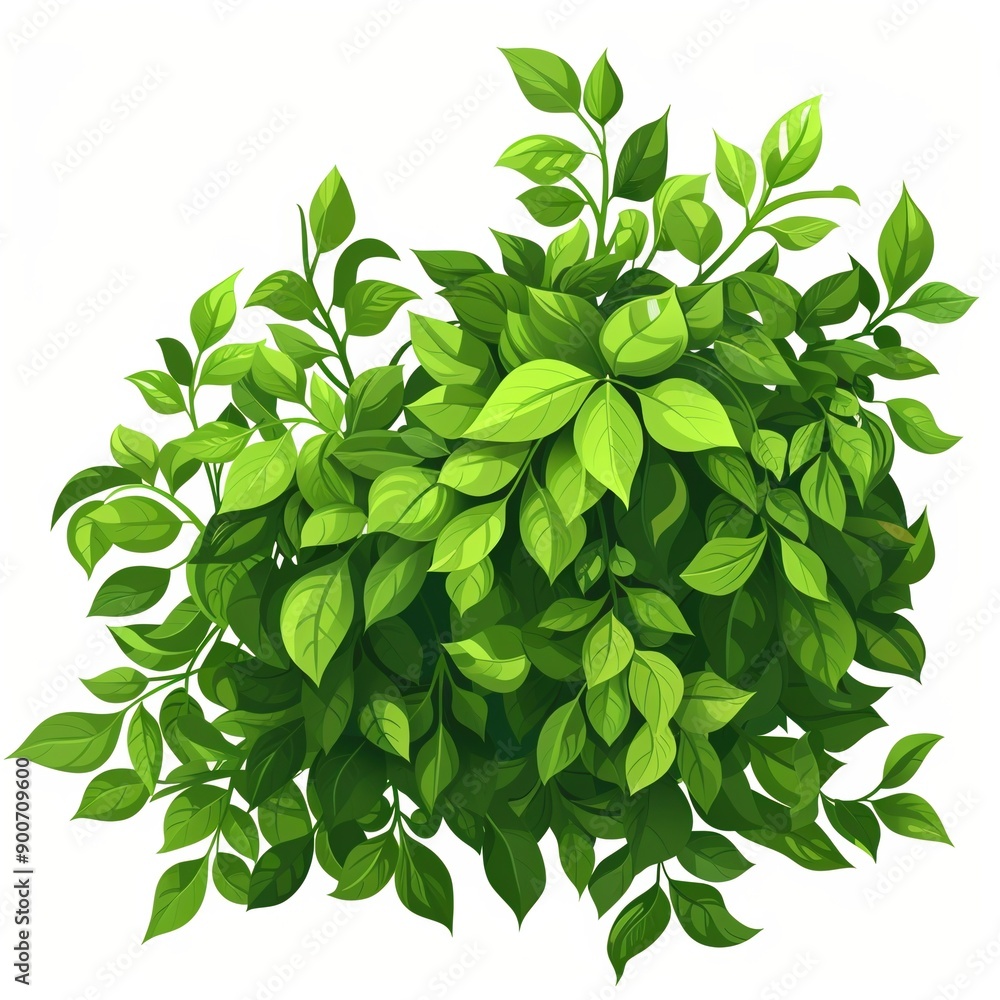 Sticker Vibrant Green Leaves Cluster on White Background