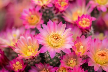 Obraz premium Bright pink cactus flowers against a soft background, showcasing nature's beauty
