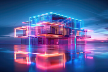 Explore a vibrant digital art depiction of a sustainable real estate project, showcasing innovative design and eco-friendly concepts in bright colors.