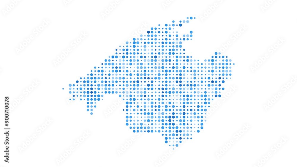 Poster majorca dotted digital map. map of majorca with pulsating colored circles. shape of the island fille
