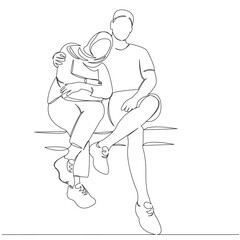 one continuous single drawn line art doodle couple, love, happy, muslim, people. isolated image hand-drawn outline on white background.