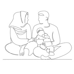 one continuous single drawn line art doodle outline, kid, happy, woman, man, people. isolated image hand-drawn outline on white background.