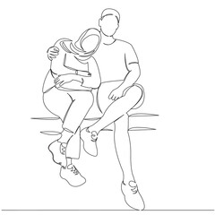 one continuous single drawn line art doodle couple, love, happy, muslim, people. isolated image hand-drawn outline on white background.
