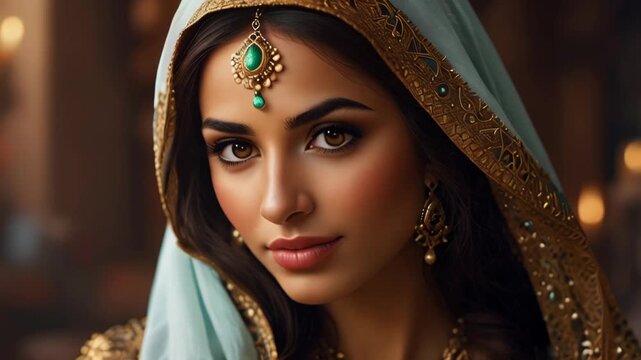 Elegant Indian Woman In Traditional Attire With Beautiful Jewelry.