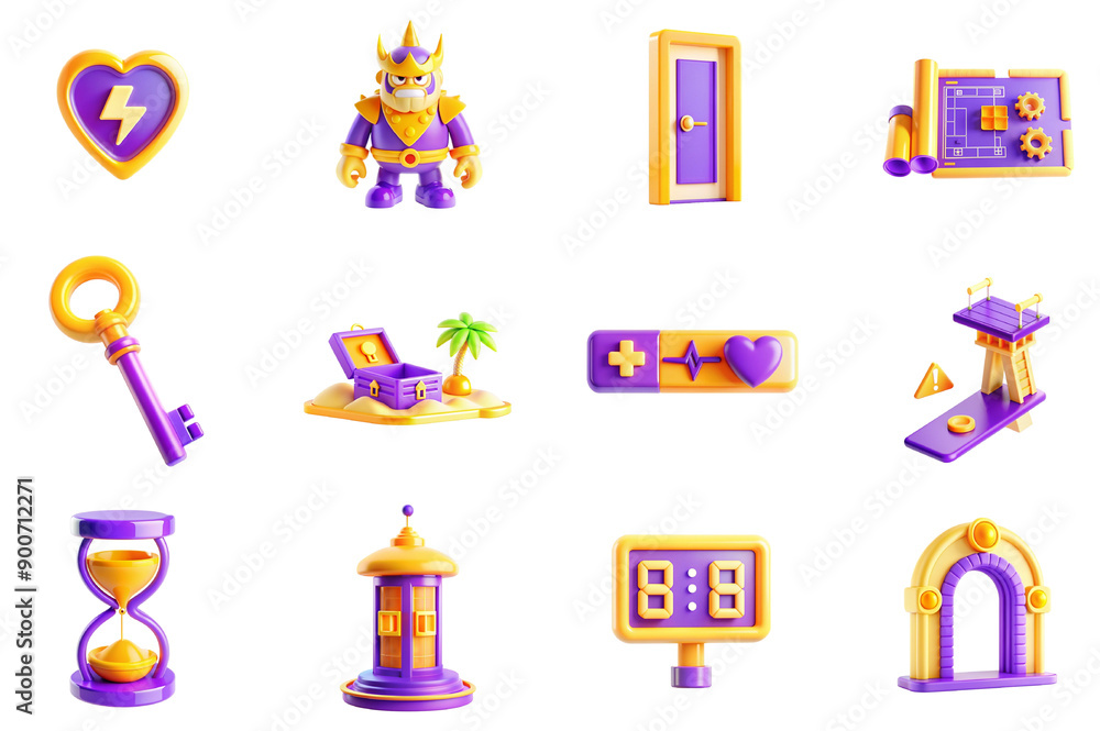 Poster platformer games concept of 3d icons set in modern web design. pack isolated objects of heart energy