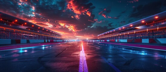 Racing Track Under a Dramatic Sunset Sky