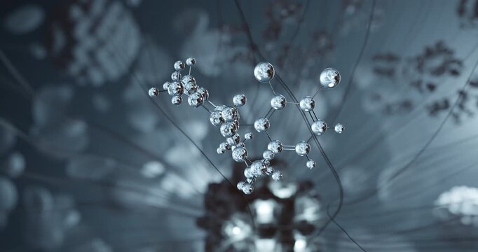 Felodipine rotating 3d molecule, molecular structure of calcium channel blocker, seamless video