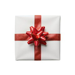 A wrapped Christmas gift with a bow cut out transparent isolated on white background PNG