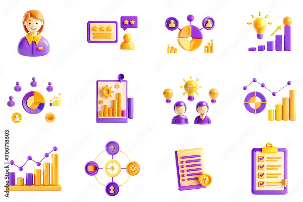 Aufkleber market research concept of 3d icons set in modern web design. pack isolated objects of analyst, clie