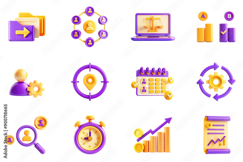 Fototapete analytics and reporting concept of 3d icons set in modern web design. pack isolated objects of docum