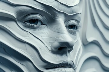 Artistic representation of a human face with layered contours evoking themes of identity and complexity in grayscale tones