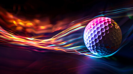 A Dynamic Golf Ball in Mid-AirCapturing the Thrill of the Game with Mesmerizing Light Reflections and Motion Blur Against a Stark Black Background