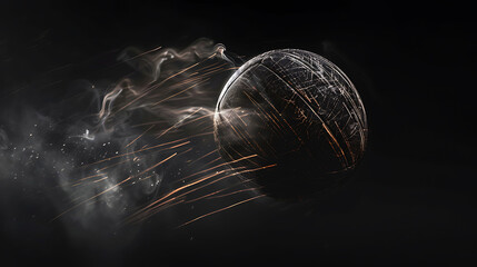 Dynamic EnergyA Captivating 2D Representation of a Spinning Football in Mid-Air Against a Stark Black Background