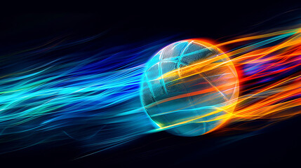 Dynamic FlightA Captivating Volleyball Mid-Spin Against a Striking Black Background