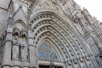 Obraz premium The Cathedral of the Holy Cross and Saint Eulalia. Gothic architecture in Barcelona, Spain.