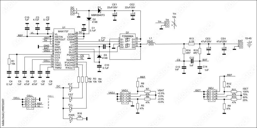 Aufkleber technical schematic diagram of electronic device. vector drawing electrical circuit with controller,