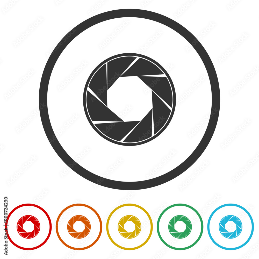 Poster camera lens icon. set icons in color circle buttons