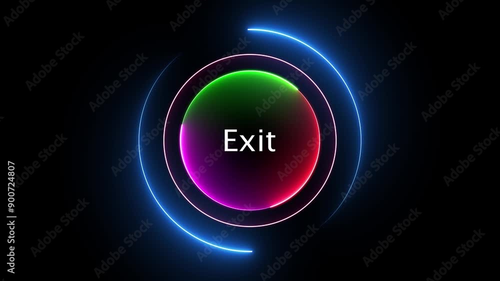 Poster glowing neon circle with word exit on black background animation.4k