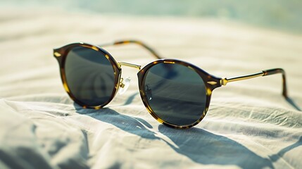 Stylish Gold Frame Blue Lens Sunglasses. Lovely ColorFul Sunglasses and White Background  
