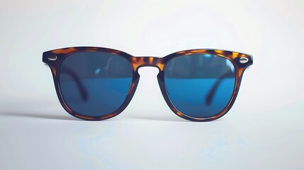 Stylish Gold Frame Blue Lens Sunglasses. Lovely ColorFul Sunglasses and White Background  
