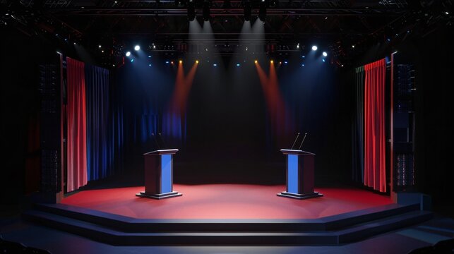 A debate stage with only two podiums and a plain backdrop