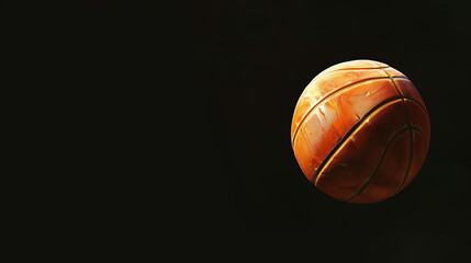 Fototapeta premium Dynamic EnergyA Spinning Basketball Captured in Mid-Air Against a Striking Black BackgroundShowcasing Intricate Details and Motion Blur Effects