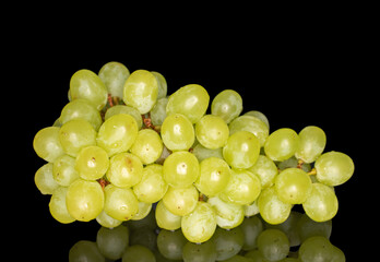 Sweet grapes, macro, isolated on black background.