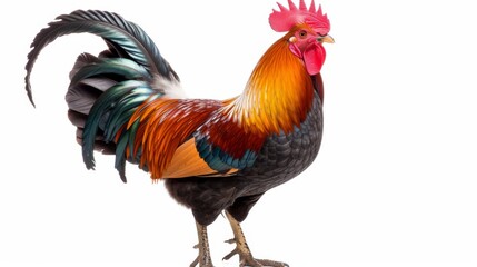 Fototapeta premium Rooster standing proudly, isolated on a white background