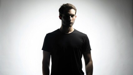 Obraz premium Professional Silhouette Man Black T-Shirt White Background