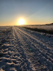 sunset in the snow