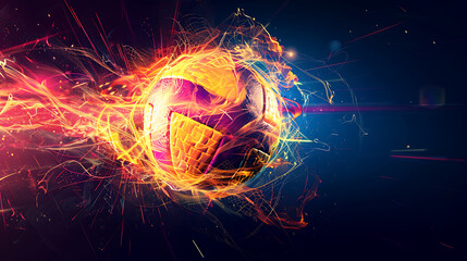 A Dynamic Volleyball in MotionCaptivating Energy and Vibrancy Against a Deep Black Background